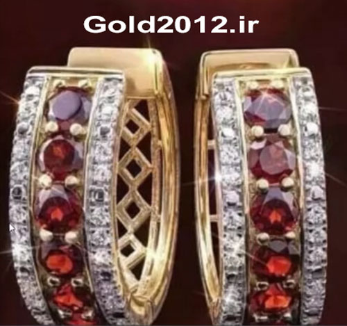اموزش ماتریکس 9 طراحی گوشواره حلقه‌ای نگین‌دار با سنگ‌های قرمز و قاب الماسی